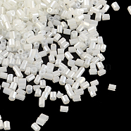 Pearlized Glass Bugle Beads, Ceylon, White, 4~4.5x2mm, Hole: 1mm, about 450g/bag, 14000pcs/bag(SEED-R011-141)