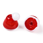 Christmas Theme Handmade Lampwork Beads, Christmas Hat, Red, 12~14x14~16x11mm, Hole: 1.6mm(LAMP-T021-04-01)