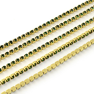 Nickel Free Raw(Unplated) Brass Rhinestone Strass Chains, Rhinestone Cup Chain, 2880pcs rhinestone/bundle, Grade A, Emerald, 2.2mm, about 23.62 Feet(7.2m)/bundle(CHC-R119-S6-06C-1)