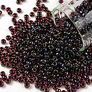 TOHO Round Seed Beads, Japanese Seed Beads, (400) Black Lined Dark Ruby Luster, 8/0, 3mm, Hole: 1mm, about 1110pcs/50g(SEED-XTR08-0400)