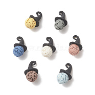 Natural Lava Rock Dyed Round Pendants, Halloween Witch Charms with Black Alloy Hat, Mixed Color, 20x11x11mm, Hole: 2mm(PALLOY-JF02036)