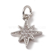 Brass Micro Pave Cubic Zirconia Charms, with Jump Rings, Shining Star Charms, Platinum, 13x11.5x2mm, Hole: 3.4mm(ZIRC-F132-02P)