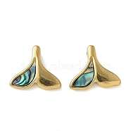 Fishtail Shape 304 Stainless Steel Natural Paua Shell/White Shell Charms, Real 18K Gold Plated, 13x15x4.5mm, Hole: 1.8mm(STAS-U037-07G-01)