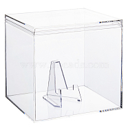 Square Plastic Storage Presentation Box, with Triangle Acrylic Coin Display Easel Holder, Small Rack for Coin Collection, Clear, Square: 12x12x11.4cm, Triangle: 5.6x4.2x5.4cm(CON-CN0001-03B)