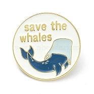 Save the Whales Alloy Enamel Brooches, Enamel Pin, Flat Round with Whale Tail, Marine Blue, 26x10mm(ENAM-C001-06G)