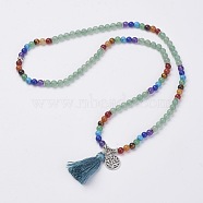 Natural Gemstone Beads Necklaces, with Polyester Tassel and Alloy Findings, 29.1 inch(74cm)(NJEW-F147-B02)