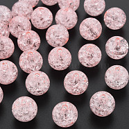 Transparent Crackle Acrylic Beads, Round, Pink, 14x13mm, Hole: 2.5mmhole: 2.5mm, about 340pcs/500g.(MACR-S373-66B-N10)