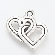 Tibetan Style Alloy Pendants, Heart with Heart, Cadmium Free & Lead Free, Antique Silver, 18.5x18x1.5mm, Hole: 2mm, about 1000pcs/1000g(TIBE-S303-03AS-RS)