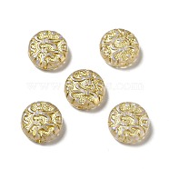 UV Plating Acrylic Beads, Golden Metal Enlaced, Flat Round with Floral, Gold, 14x5.5mm, Hole: 1.2mm, about 690pcs/500g(MACR-J123-40)