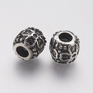 Ion Plating(IP) 304 Stainless Steel European Beads, Large Hole Beads, Column with Flower, Antique Silver, 11x10mm, Hole: 5mm(STAS-J022-137AS)