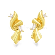 Rack Plating Brass with Clear Cubic Zirconia Stud Earring Findings, with Vertical Loops, Nickel Free, Twist, Matte Gold Color, 26x10.5mm, Hole: 1.4mm, Pin: 0.6mm(KK-G437-10MG)