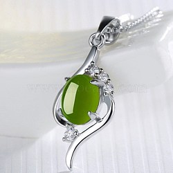Brass Pendants, with Cubic Zirconia and Glass Imitation Chrysoprase, Oval, Clear, Platinum(KK-BB45560-A)