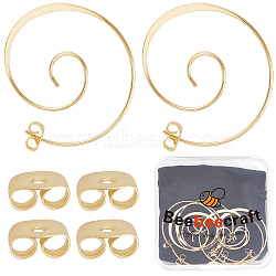 Beebeecraft 4 Pairs Brass Ear Studs, Spiral Ring, Real 24K Gold Plated, 34.5x32x0.8mm(EJEW-BBC0001-48)