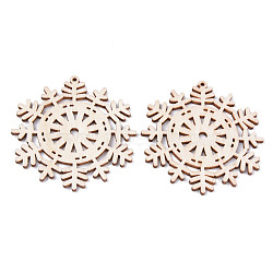 Undyed Natural Wooden Big Pendants, Laser Cut, Snowflake, Antique White, 68x63x2.5mm, Hole: 2mm(WOOD-R271-01)