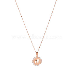 Round with Rhinestone and Footprint Pendant Necklaces, Stainless Steel Cable Chain Necklaces(RV0374-2)