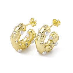 Rack Plating Brass Clear Cubic Zirconia Stud Earrings for Women, with White Plastic Pearl, Long-Lasting Plated, Lead Free & Cadmium Free, Donut, Real 18K Gold Plated, 19.5x20.5x7mm, Pin: 0.8mm(EJEW-M213-29G)