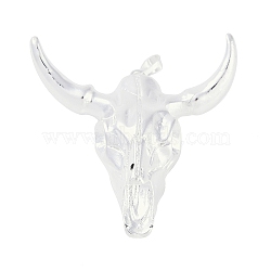 Resin Big Pendants, Cattle Head Shaped Charms with Brass Snap on Bails, Silver, 51x47x16mm, Hole: 6.5x4mm(RESI-E008-04S)