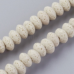 Natural Lava Rock Beads Strands, Dyed, Rondelle, Beige, 9x5~5.5mm, Hole: 2mm, about 37 pcs/Strand, 7.87 inch(20cm)(G-F671-01A-02)
