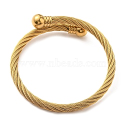 Ion Plating(IP) 304 Stainless Steel Twist Rope Cuff Bangle with 202 Beaded, Golden, Inner Diameter: 2-1/4 inch(5.7cm)(BJEW-Q767-09G)