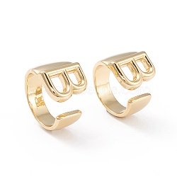 Brass Cuff Rings, Open Rings, Long-Lasting Plated, Real 18K Gold Plated, Letter.B, Size 6, 17mm(X-RJEW-L097-06B)