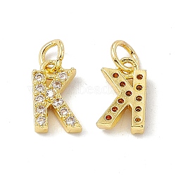Real 18K Gold Plated Brass Micro Pave Clear Cubic Zirconia Charms, with Jump Ring, Letter.K, 11x6.5x2.5mm, Hole: 3.4mm(KK-E068-VB452-K)