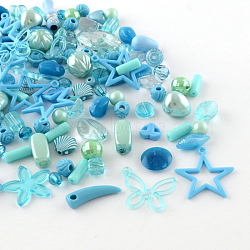Acrylic Beads, Mixed Shapes, Light Sky Blue, 5.5~28x6~20x3~11mm, Hole: 1~5mm(SACR-S756-04)