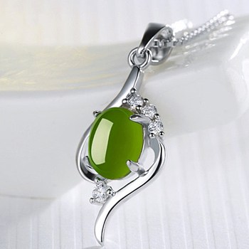 Brass Pendants, with Cubic Zirconia and Glass Imitation Chrysoprase, Oval, Clear, Platinum
