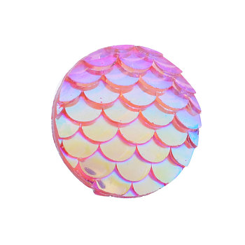 Resin Cabochons, Flat Round with Mermaid Fish Scale, Plum, 12x3mm