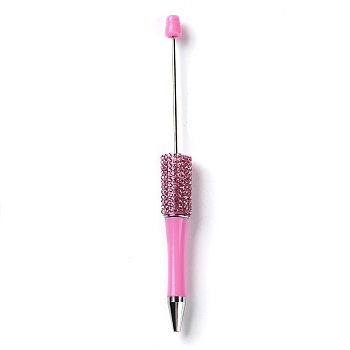 Plastic & Iron Beadable Pens, Ball-Point Pen, with Rhinestone, for DIY Personalized Pen with Jewelry Bead, Pearl Pink, 145x14.5mm