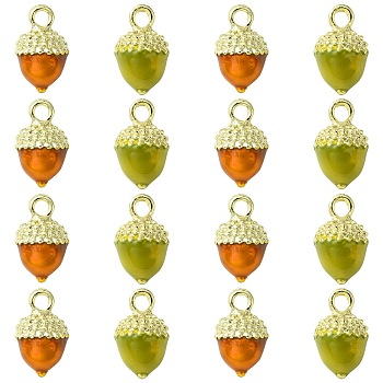 10Pcs 2 Colors Alloy Enamel Charms, Golden, Pine Cone Charms, Mixed Color, 14~14.5x8mm, Hole: 2~2.4mm, 5pcs/color