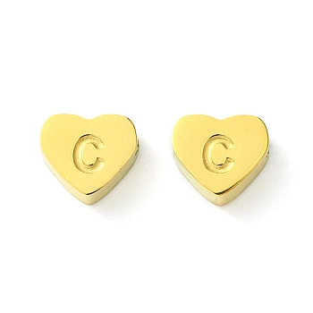 Ion Plating(IP) 316 Surgical Stainless Steel Beads, Love Heart with Letter Bead, Real 18K Gold Plated, Letter C, 5.5x6.5x2.5mm, Hole: 1.4mm