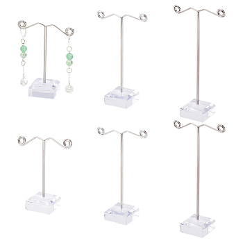 Iron Earring Display Frame, with Acrylic Chassis, Platinum, 3x6.4x8.2~12.1cm, 3pcs/set