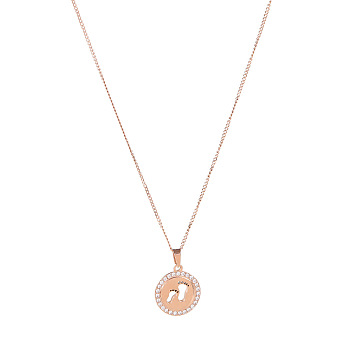 Round with Rhinestone and Footprint Pendant Necklaces, Stainless Steel Cable Chain Necklaces