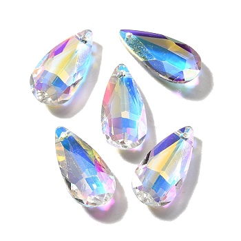 Glass Pendants, Teardrop, AB Color, Faceted, Clear AB, 24x12x5.5mm, Hole: 1.4mm