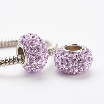 Austrian Crystal European Beads, Large Hole Beads, 925 Sterling Silver Core, Rondelle, 371_Violet, 11~12x7.5mm, Hole: 4.5mm