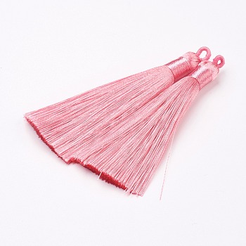 Nylon Tassels Big Pendant Decorations, Pink, 83~92x9~10mm, Hole: 1.5~4mm