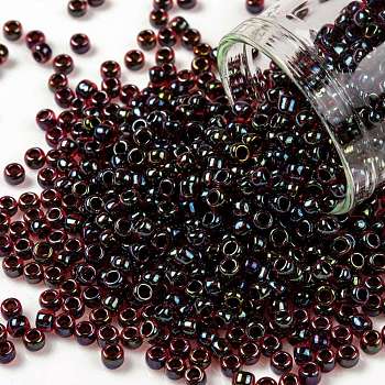 TOHO Round Seed Beads, Japanese Seed Beads, (400) Black Lined Dark Ruby Luster, 8/0, 3mm, Hole: 1mm, about 1110pcs/50g