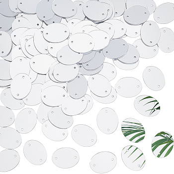 100Pcs Acrylic Sew on Rhineston, Oval, Silver, 21.5x16.5x1mm, Hole: 1.4mm