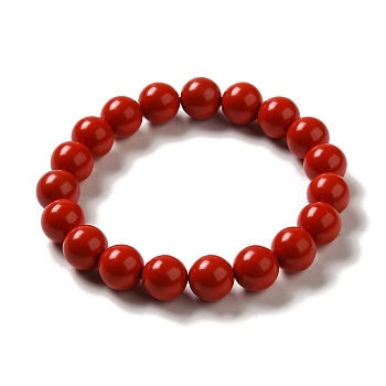 10mm Round Cinnabar Mala Beaded Stretch Bracelets, Buddhist Jewelry, Red, Inner Diameter: 2 inch(5.1cm)