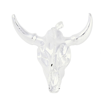 Resin Big Pendants, Cattle Head Shaped Charms with Brass Snap on Bails, Silver, 51x47x16mm, Hole: 6.5x4mm