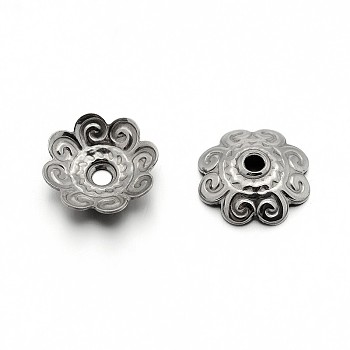 304 Stainless Steel Flower Bead Caps, Stainless Steel Color, 11x3mm, Hole: 1.5mm