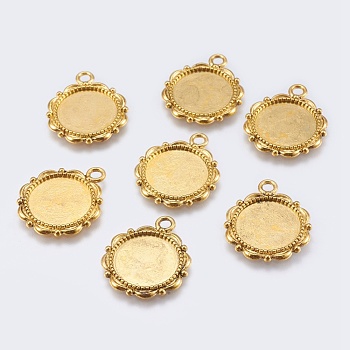 Alloy Pendant Cabochon Settings, Cadmium Free & Lead Free, Flat Round, Antique Golden, 23x18x2mm, Hole: 3mm, Tray: 14mm