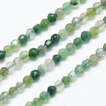 Natural Moss Agate Beads Strands, Faceted, Round, Olive Drab, 2mm, Hole: 0.5, about 18~200pcs/strand, 15.4 inch