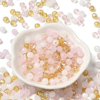 Glass Beads, Faceted, Rondelle, Pink, 6x5mm, Hole: 1mm, about 280pcs/60g