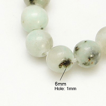 Natural Sesame Jasper/Kiwi Jasper Beads Strands, Round, White, 6mm, Hole: 1mm