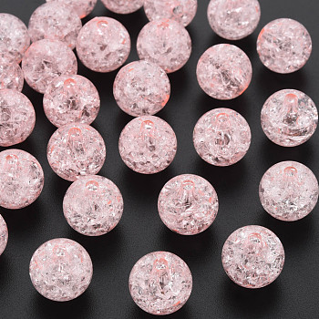 Transparent Crackle Acrylic Beads, Round, Pink, 14x13mm, Hole: 2.5mmhole: 2.5mm, about 340pcs/500g.