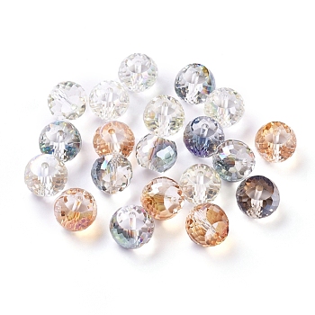 Electorplated Glass Beads, Rainbow Plated, Faceted, Round, Mixed Color, 11x8mm, Hole: 1mm