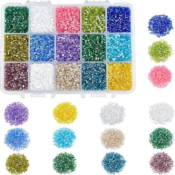 Nbeads 300g 15 Colors 11/0 Two Cut Glass Seed Beads, Hexagon, Mixed Style, Mixed Color, 2.2mm, Hole: 0.5mm, 20g/color