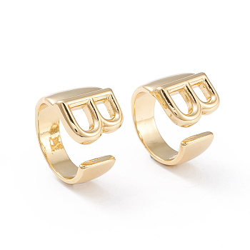 Brass Cuff Rings, Open Rings, Long-Lasting Plated, Real 18K Gold Plated, Letter.B, Size 6, 17mm