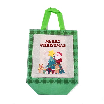Christmas Theme Laminated Non-Woven Waterproof Bags, Heavy Duty Storage Reusable Shopping Bags, Rectangle with Handles, Lime, Christmas Themed Pattern, 26.2x22x28.8cm